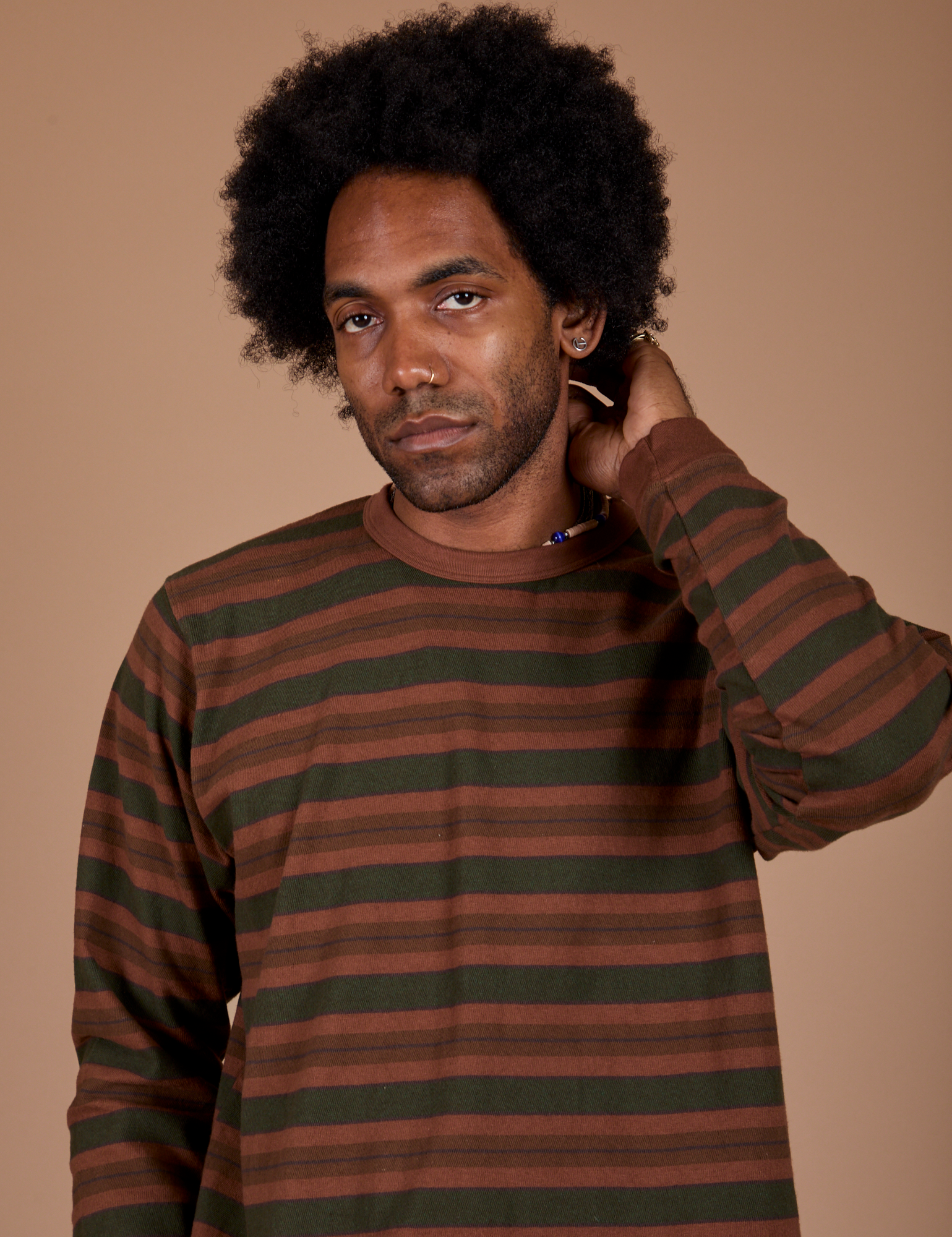 Long Sleeve Striped Burly Tee in Fudgesicle on Jerrod