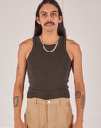 Anthony is wearing Racerback Tank in Espresso Brown
