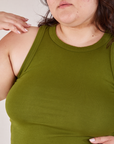 Racerback Tank in Summer Olive front close up on Ashley