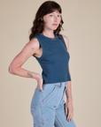 Angled front view of Muscle Tee in French Blue on Alex