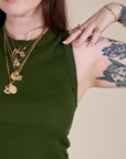 Muscle Tee in Evergreen front close up on Sydney