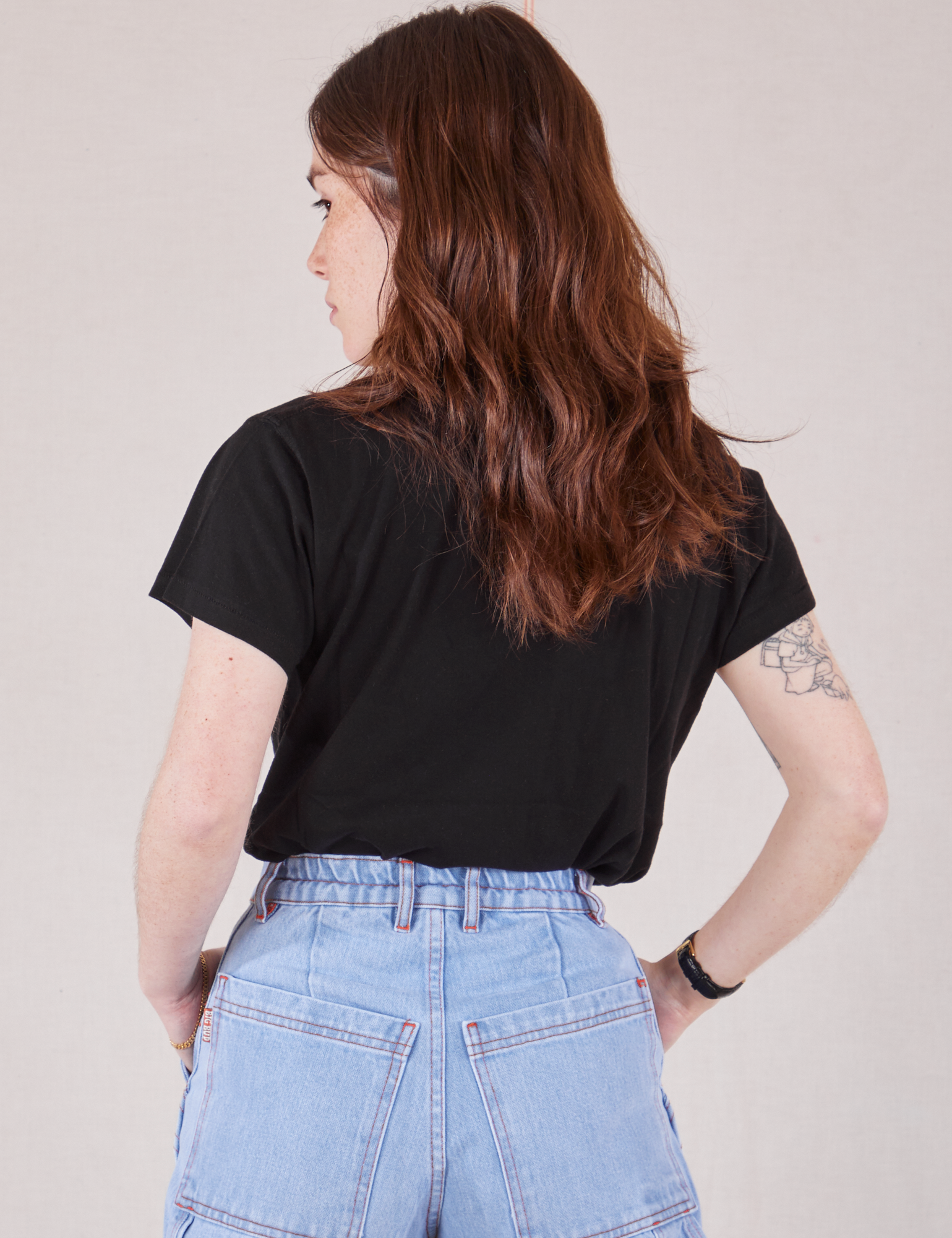 Organic Vintage Tee in Basic Black back view on Hana