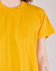 Organic Vintage Tee in Sunshine Yellow front close up on Hana