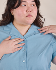 Pantry Button-Up in Baby Blue front close up on Ashley