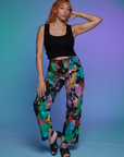 Work Pants in Rainbow Magic Waters and black Cropped Tank on Tiara