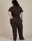 Short Sleeve Jumpsuit in Espresso Brown back view on Ashley