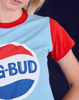 Vintage Tee in Cola shoulder close up on Madeline