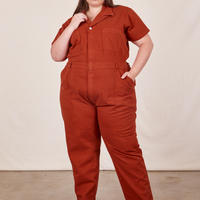 Marielena is wearing Short Sleeve Jumpsuit in Paprika
