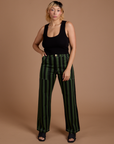 Black Stripe Work Pants in Evergreen on Tiara