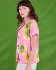 Paintstamped Pantry Button-Up in Bubblegum Pink side view on Alex