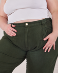 Front close up of Heavyweight Trousers in Swamp Green on Marielena