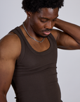 Close up of The Tank Top in Espresso Brown on Isaac