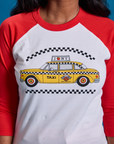 Taxi Raglan Tee in NYC close up on Kandia