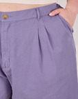 Trouser Shorts in Faded Grape front close up on Ashley