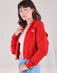Cropped Zip Hoodie - Mustang Red