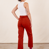 Work Pants in Paprika back view on Soraya wearing a vintage off-white Tank Top