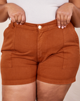 Classic Work Shorts in Burnt Terracotta front close up on Morgan