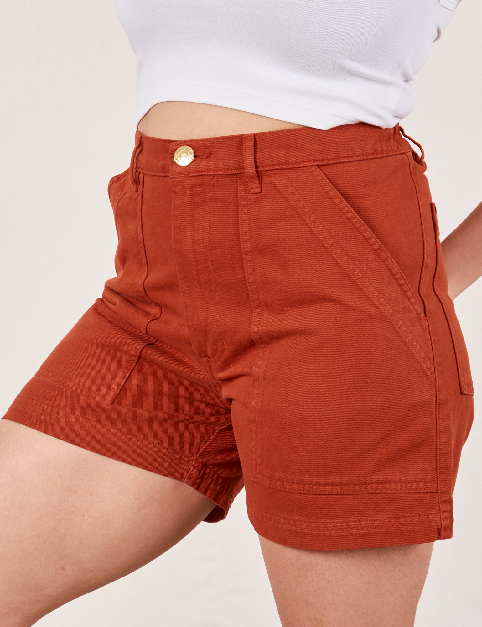 Angled front close up of Classic Work Shorts in Paprika on Tiara