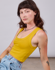 Cropped Tank Top in Golden Yellow side view on Alex