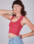 Cropped Tank Top in Hot Pink angled front view on Alex