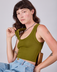Cropped Tank Top in Olive Green side view on Alex