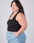 Cropped Tank Top in Basic Black side view on Ashley