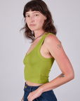 Cropped Tank Top in Gross Green side view on Alex