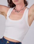 Cropped Tank Top in Vintage Tee White front close up on Alex