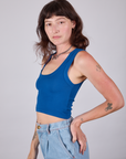 Cropped Tank Top in Royal Blue side view on Alex