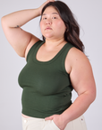 Angled front view of Tank Top in Swamp Green on Ashley