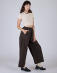 Pleated Pull-On Pants - Espresso Brown