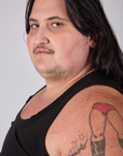 Tank Top in Basic Black close up on Sam