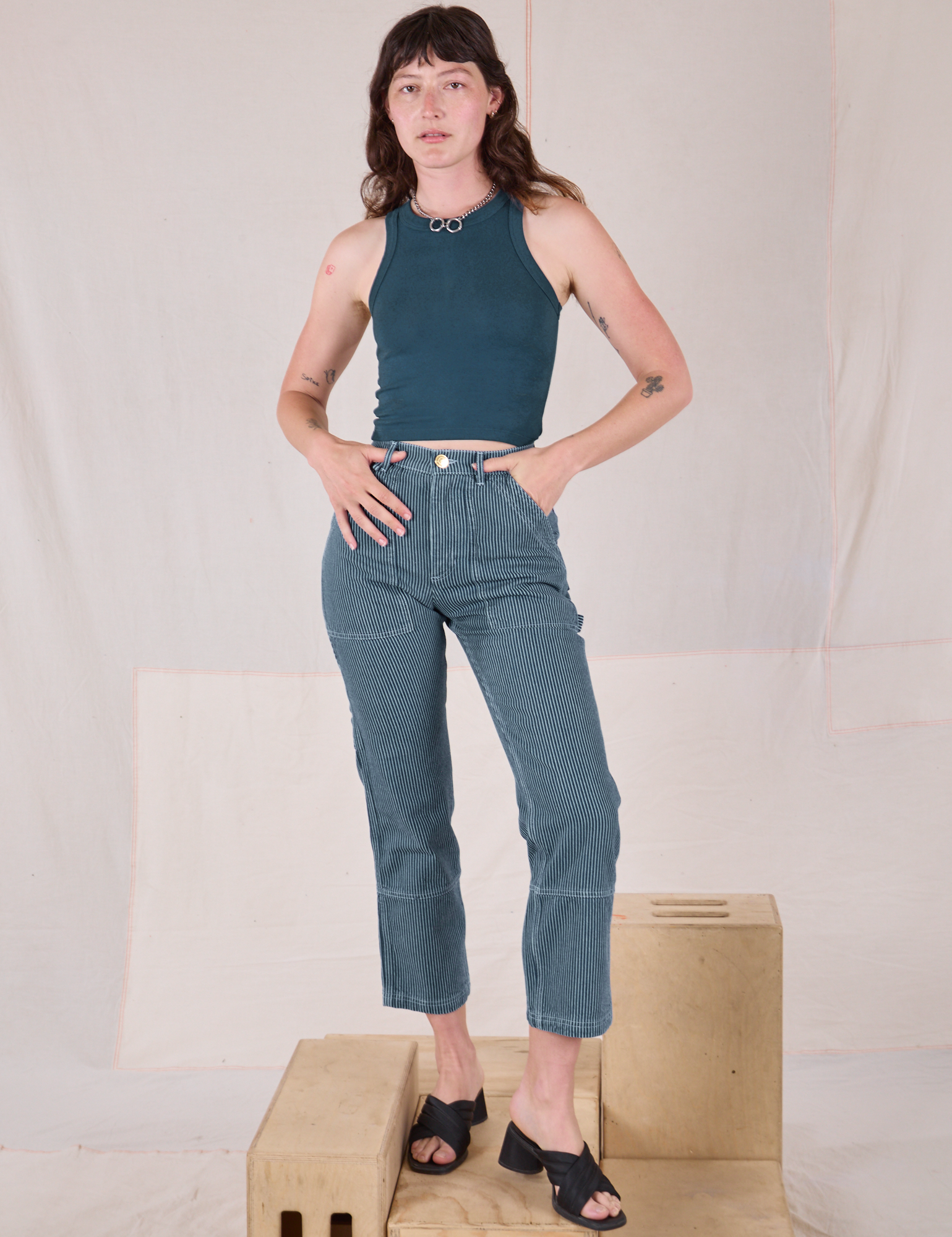 Railroad Carpenter Jeans in Baby Blue and marine blue Muscle Tee worn by Alex