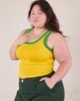 Colorblock Cropped Tank in Golden Yellow angled front view on Ashley