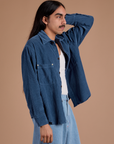 Cropped Corduroy Overshirt - French Blue