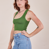 Side view of Cropped Tank Top in Lawn Green worn by Alex