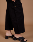 Drop Pocket Cargo Pants in Basic Black side pant leg close up on Alex
