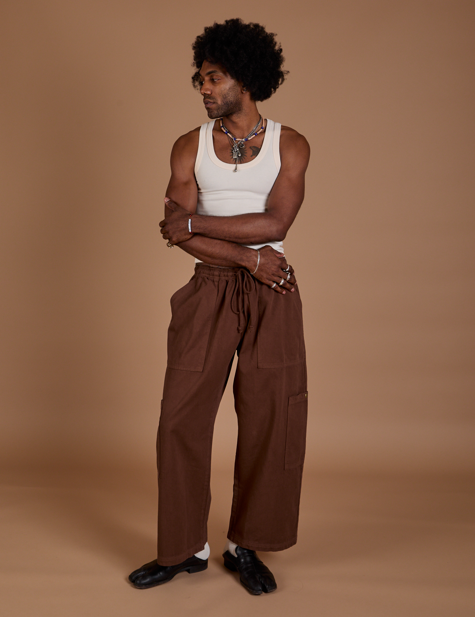 Drop Pocket Cargo Pants in Fudgesicle Brown worn by Jerrod