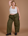 Drop Pocket Cargo Pants in Surplus Green and Cropped Tank in Vintage Tee White on Juliet