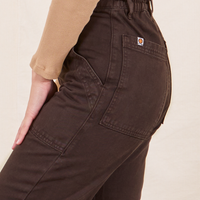 Side close up of Work Pants in Espresso Brown worn by Soraya