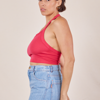 Side view of Halter Top in Hot Pink worn by Tiara