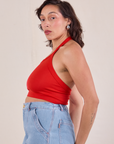 Halter Top in Mustang Red side view on Tiara
