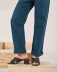 Heritage Short Sleeve Jumpsuit in Lagoon pant leg close up on Mika