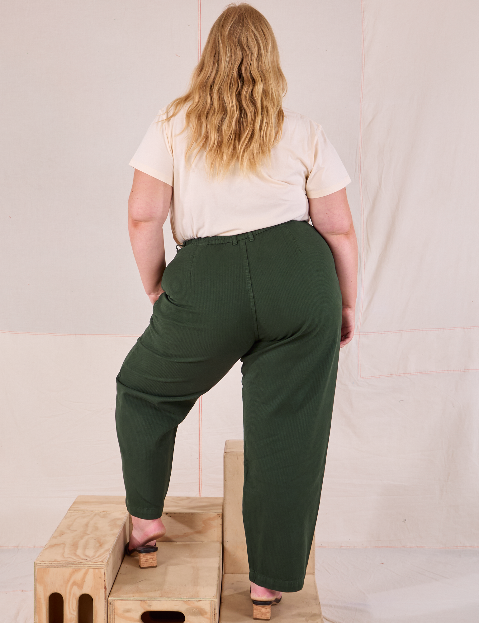 Back view of Heritage Trousers in Swamp Green on Juliet