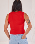 Muscle Tee in Mustang Red back view on Anthony