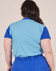 Mismatched Tee in Baby & Royal Blue back view on Ashley