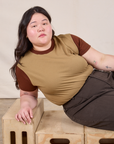 Mismatched Tee in Tan & Brown on Ashley