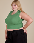 Muscle Tee in Seafoam Green angled front view on Juliet