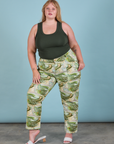 Work Pants in Ocean and Sky and swamp green Tank Top on Juliet