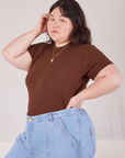 Organic Vintage Tee in Fudgesicle Brown angled front view of Organic Vintage Tee in Fudgesicle Brown on Ashley